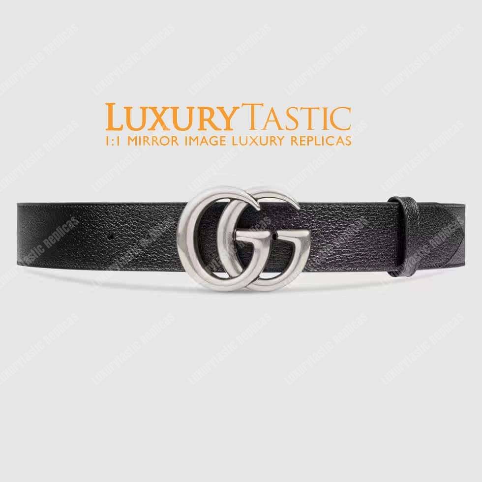 G*u*i leather belt with silver double g buckle
