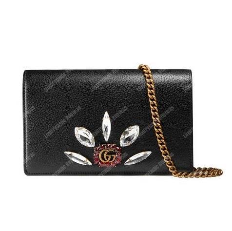 G*u*i leather mini chain bag with double g crystals black
