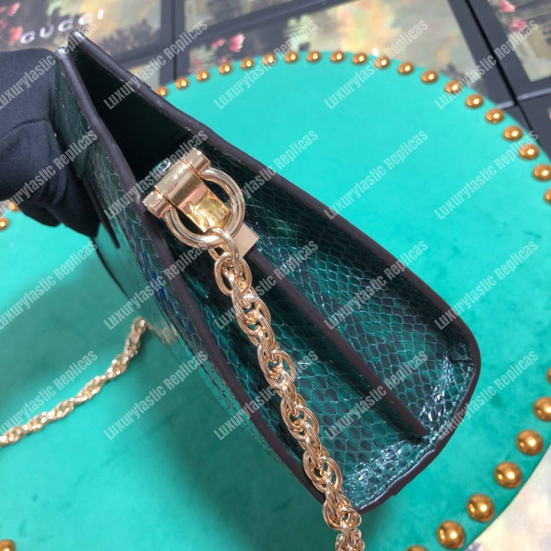 G*u*i ophidia small snakeskin shoulder bag emerald