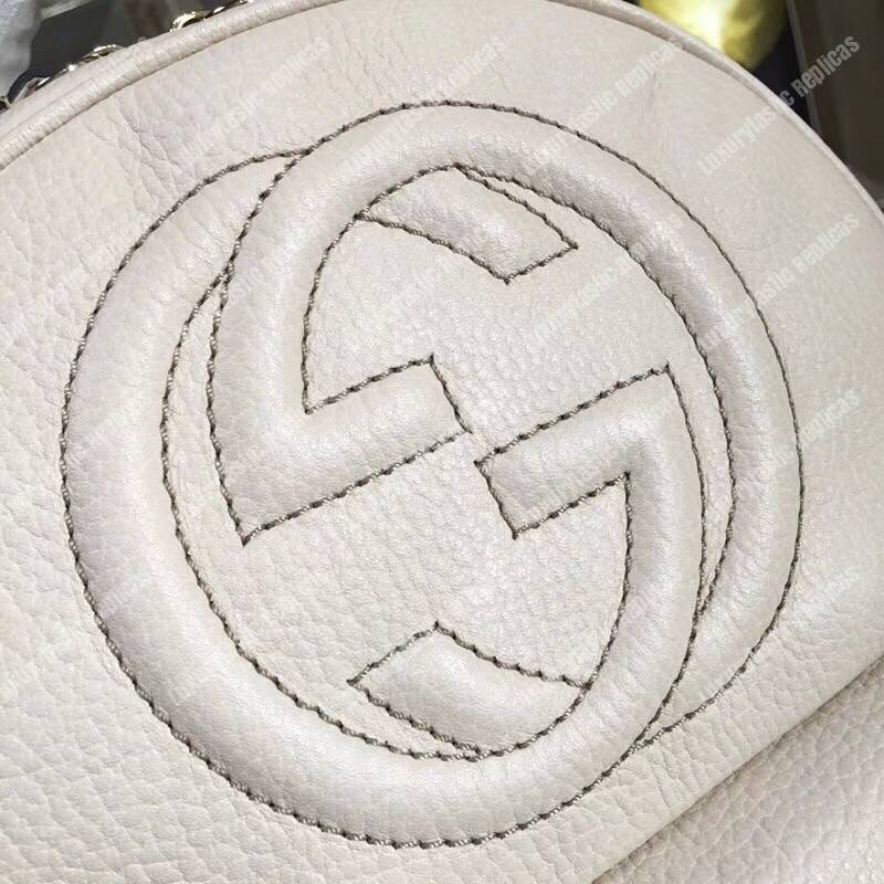 G*u*i soho leather chain backpack white