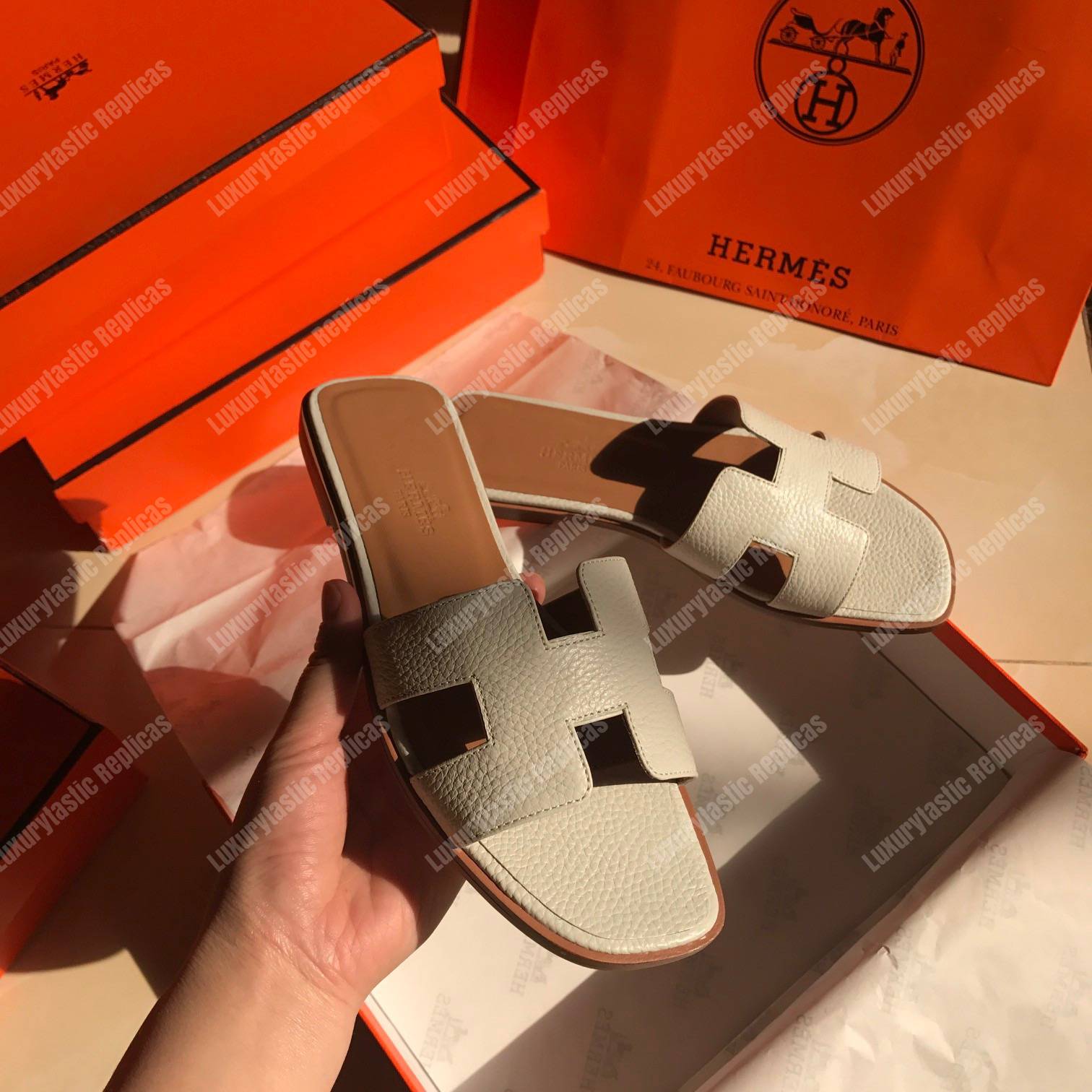 H**mes oran sandal epsom leather white