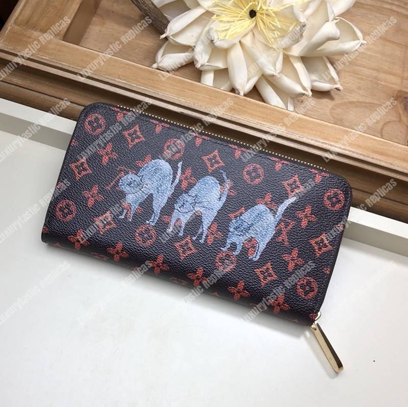 LV Zippy Wallet Catogram Dogs and Cats Brown Orange