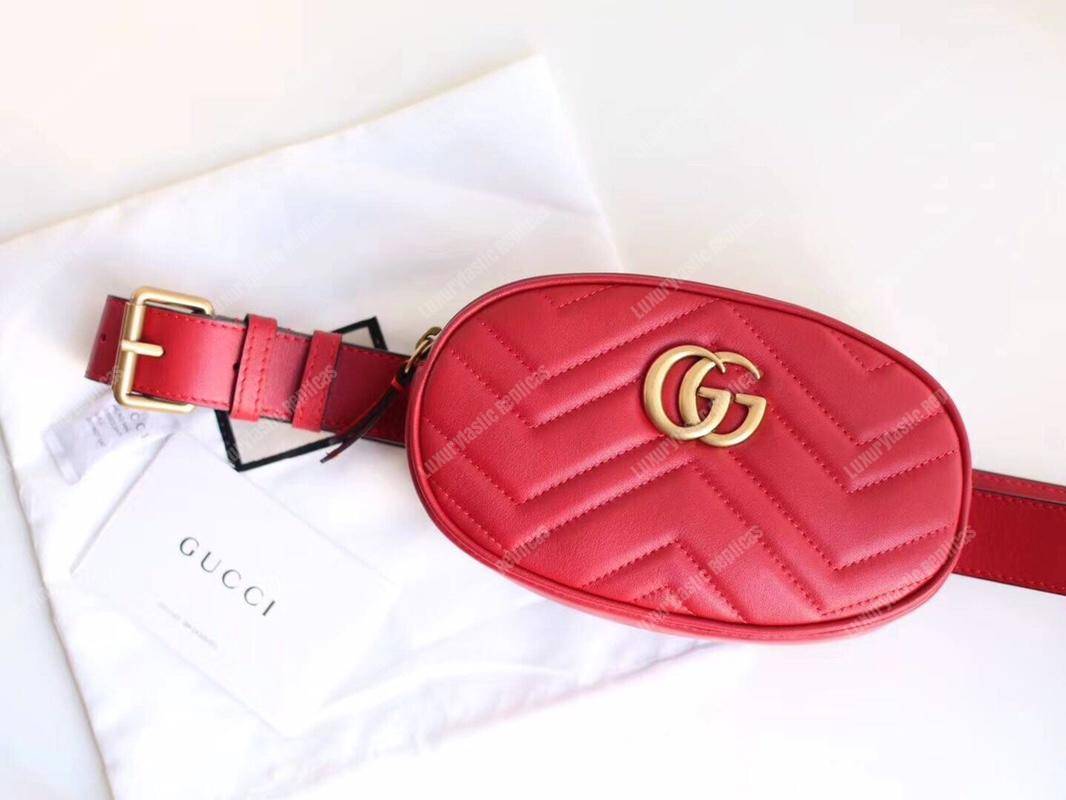 G*u*i gg marmont matelassé leather belt bag hibiscus red