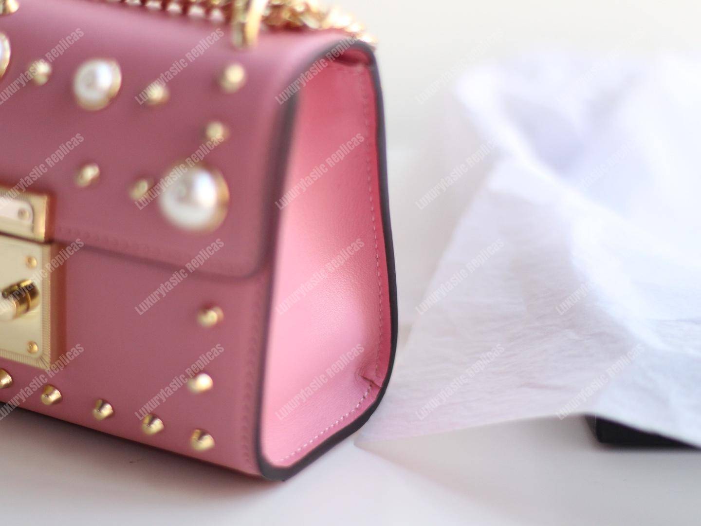 G*u*i padlock shoulder bag pink with pearls