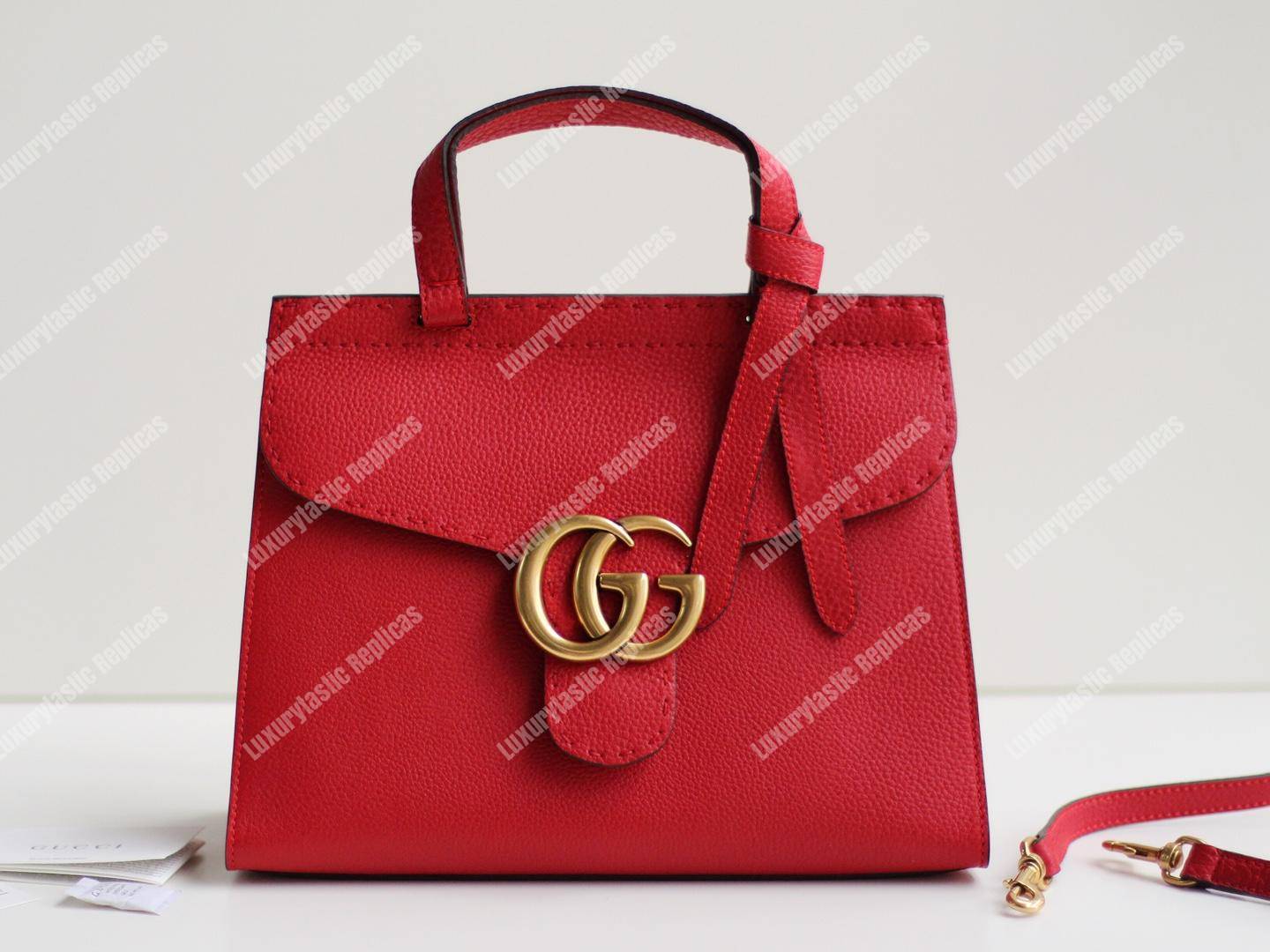 G*u*i gg marmont small top handle bag lightweight leather hibiscus red