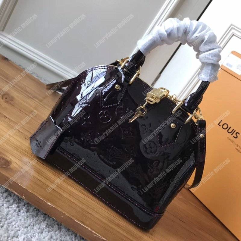 LV Alma BB Monogram Vernis Leather Amarante