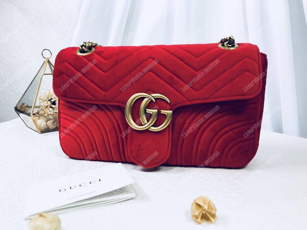 G*u*i gg marmont velvet shoulder bag red