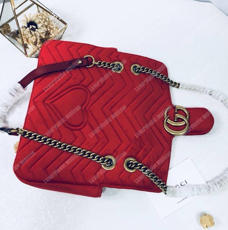 G*u*i gg marmont velvet shoulder bag red