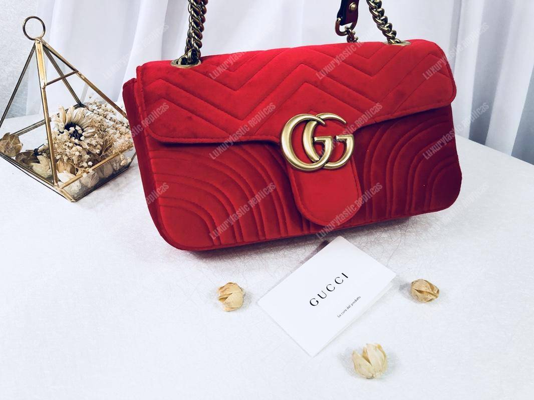G*u*i gg marmont velvet shoulder bag red