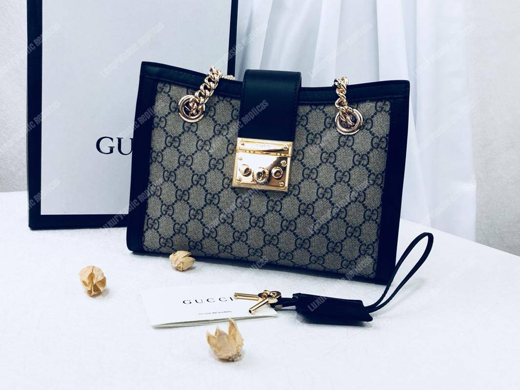 G*u*i padlock medium gg shoulder beige/ebony black