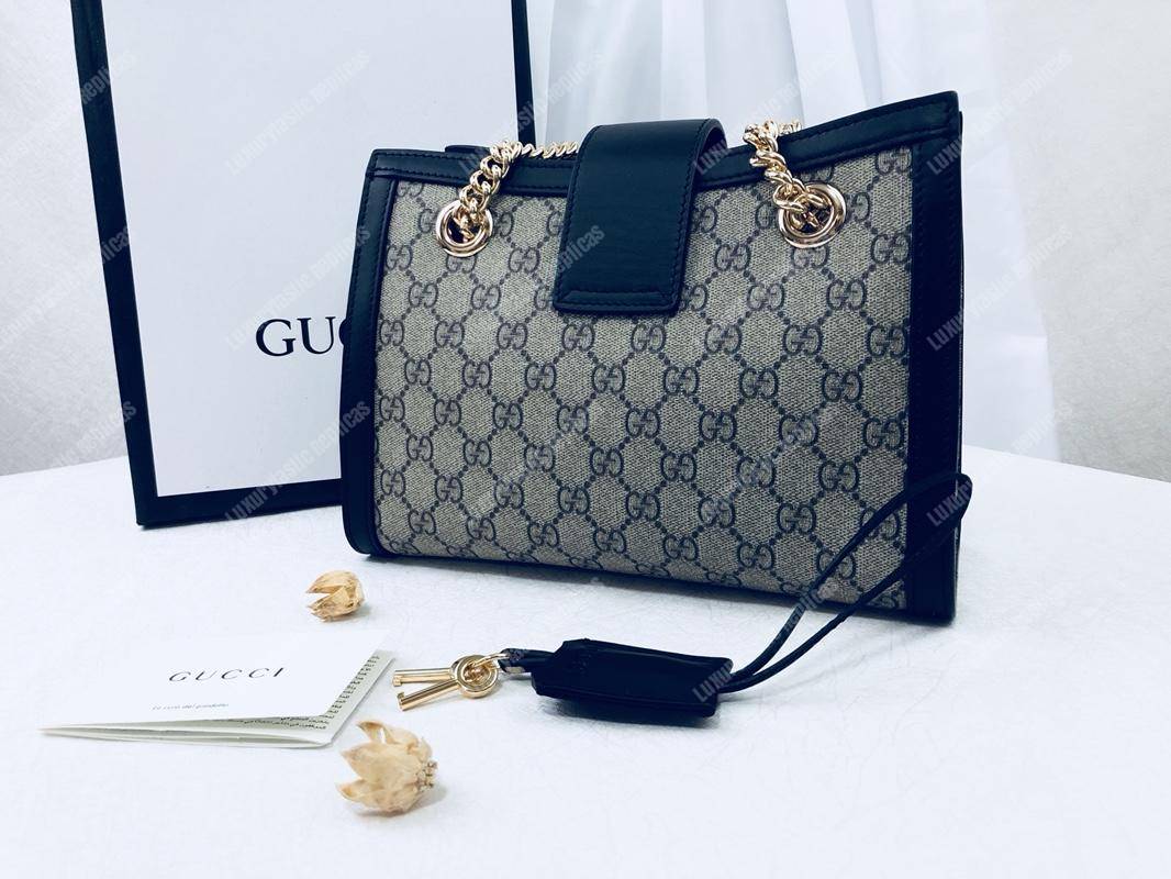 G*u*i padlock medium gg shoulder beige/ebony black