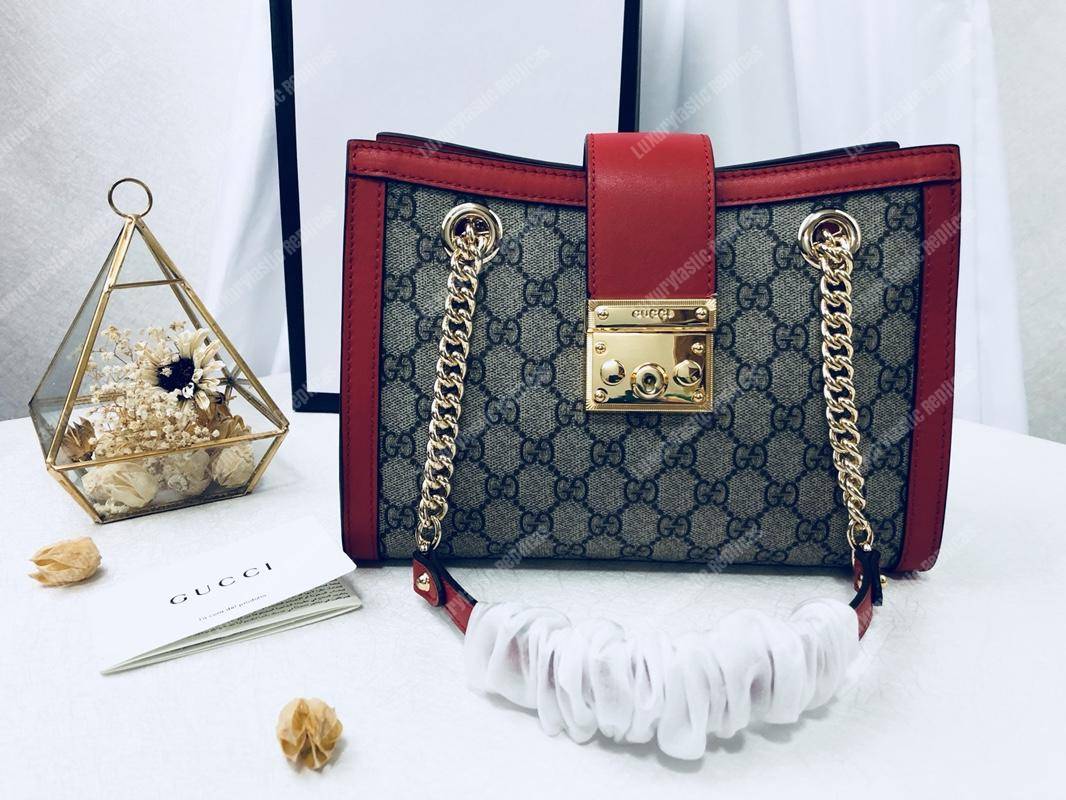 G*u*i padlock medium gg shoulder beige/ebony red