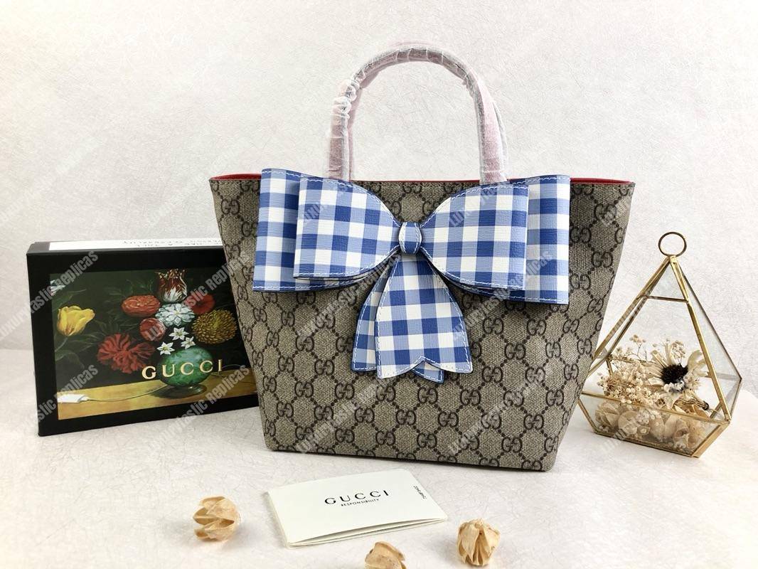 G*u*i children’s gg sup*e blue gingham bow tote