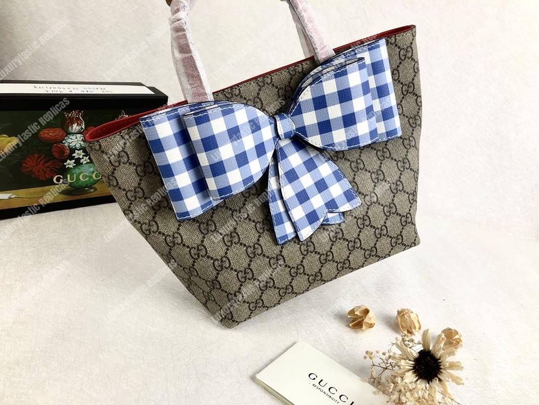 G*u*i children’s gg sup*e blue gingham bow tote