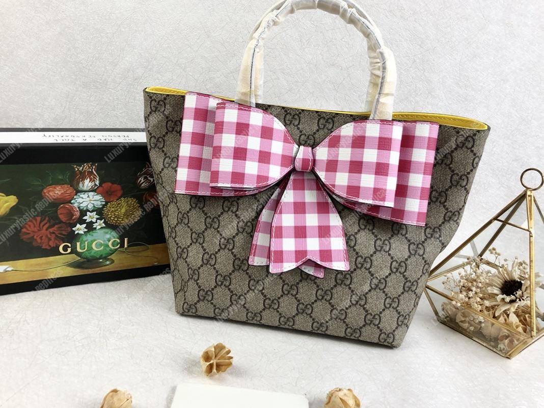 G*u*i children’s gg sup*e pink gingham bow tote