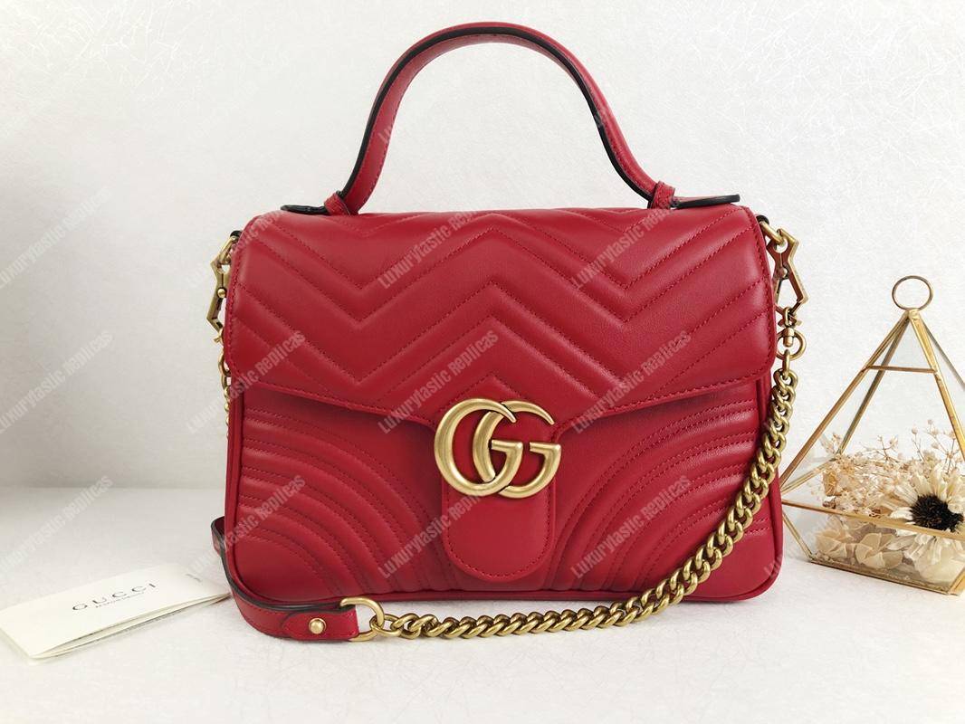 G*u*i gg marmont small top handle bag hibiscus red matelassé