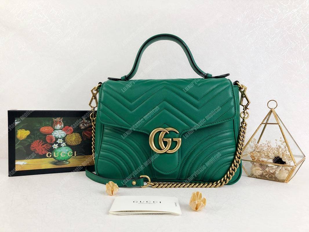 G*u*i gg marmont small top handle bag emerald matelassé