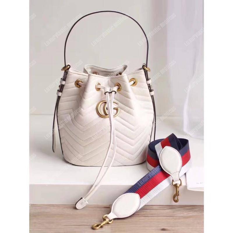 G*u*i gg marmont chevron leather bucket bag white