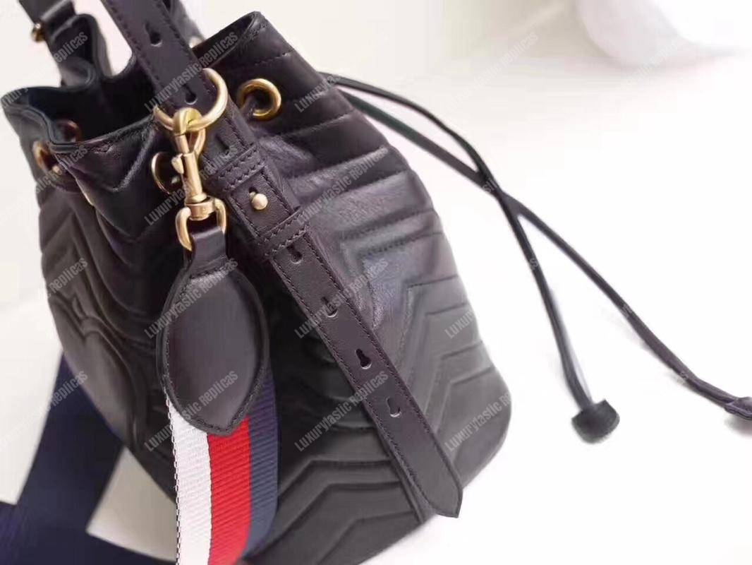 G*u*i gg marmont chevron leather bucket bag black