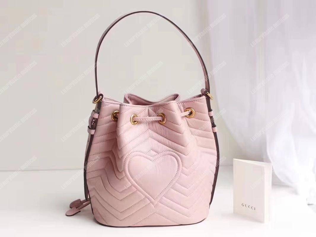 G*u*i gg marmont chevron leather bucket bag light pink