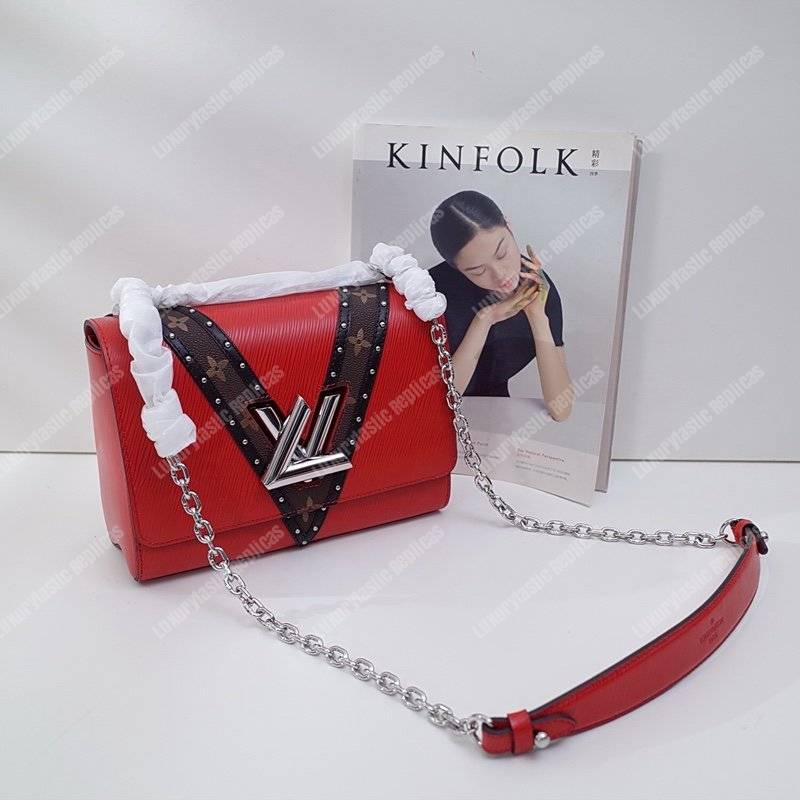 LV Twist MM Epi Leather V Signature Coquelicot