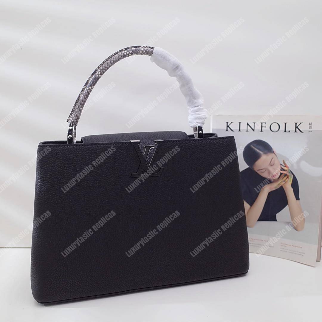 LV Capucines MM Noir Python Leather Trim