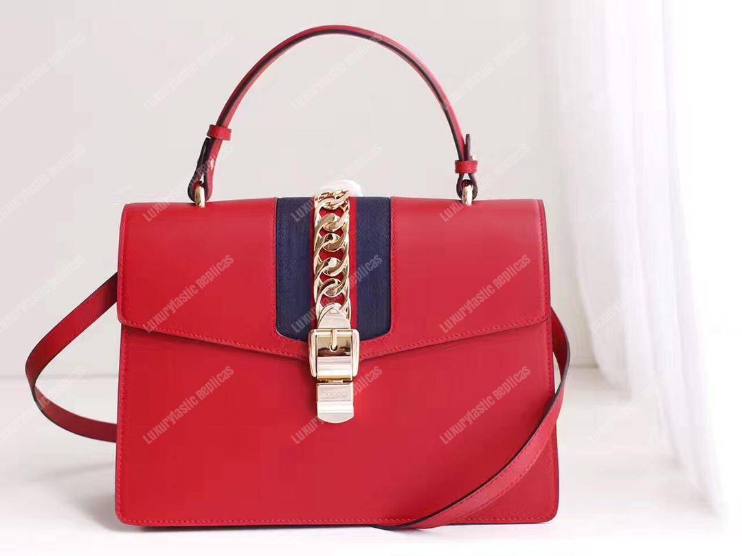G*u*i sylvie medium top handle bag red leather