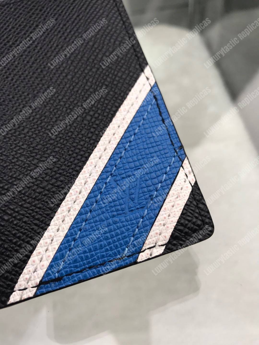 LV Pocket Organizer De Posh Blue White Stripe Taiga