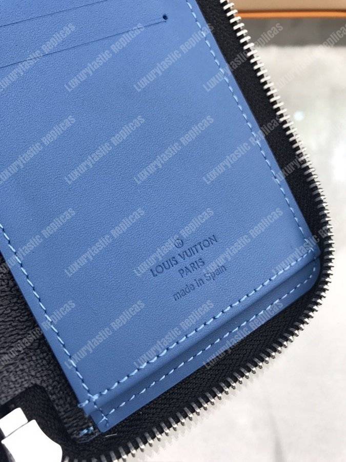 LV Zippy Wallet Vertical Damier Graphite Canvas Blue Stripe