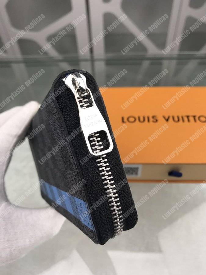 LV Zippy Wallet Vertical Damier Graphite Canvas Blue Stripe