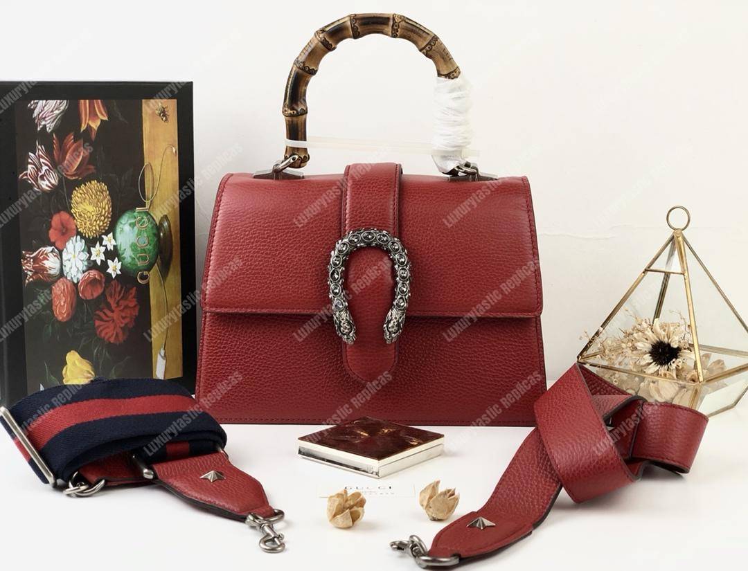 G*u*i dionysus medium grainy leather bamboo top handle bag red