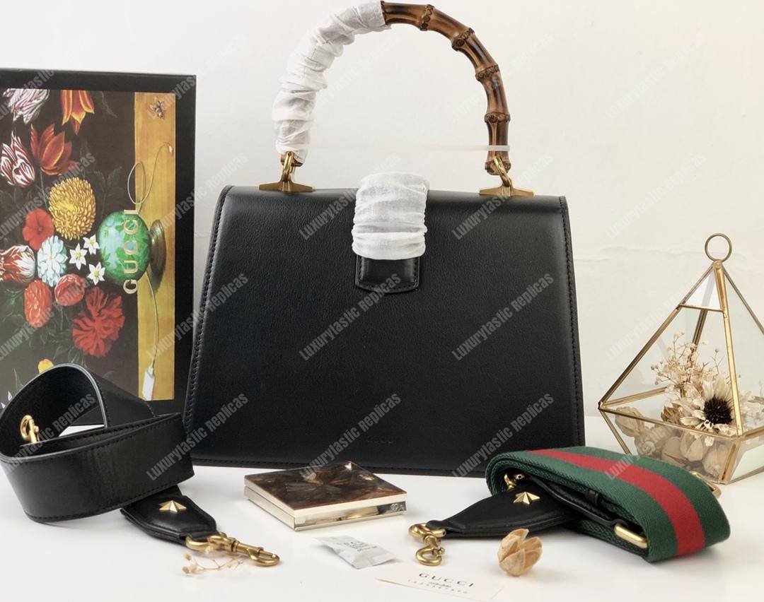 G*u*i dionysus medium smooth leather bamboo top handle bag black