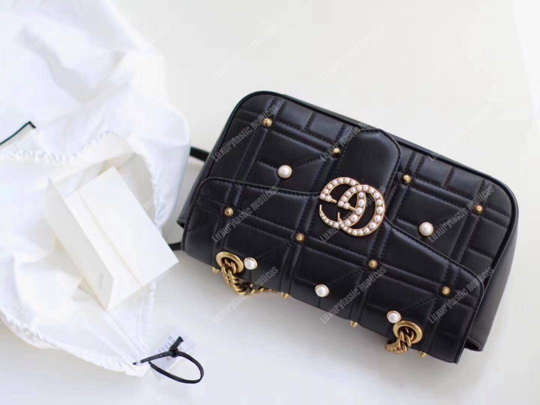 G*u*i gg marmont small matelassé shoulder bag with pearls black