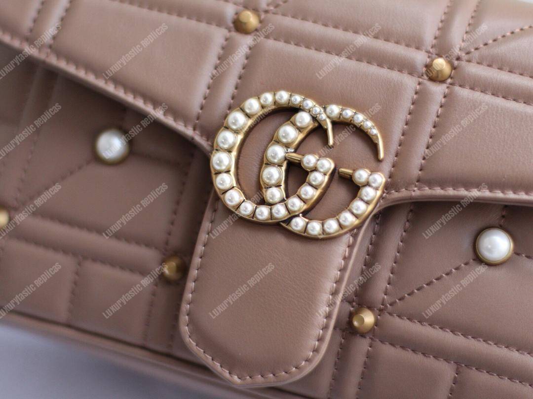 G*u*i gg marmont small matelassé shoulder bag with pearls dusty pink