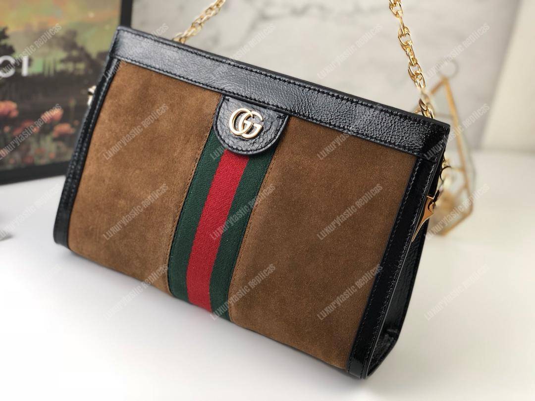 G*u*i ophidia suede small shoulder bag brown