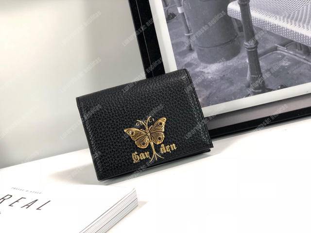 G*u*i garden leather wallet black with butterfly