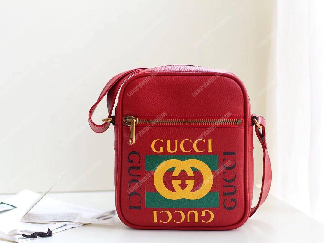G*u*i print messenger bag hibiscus red leather