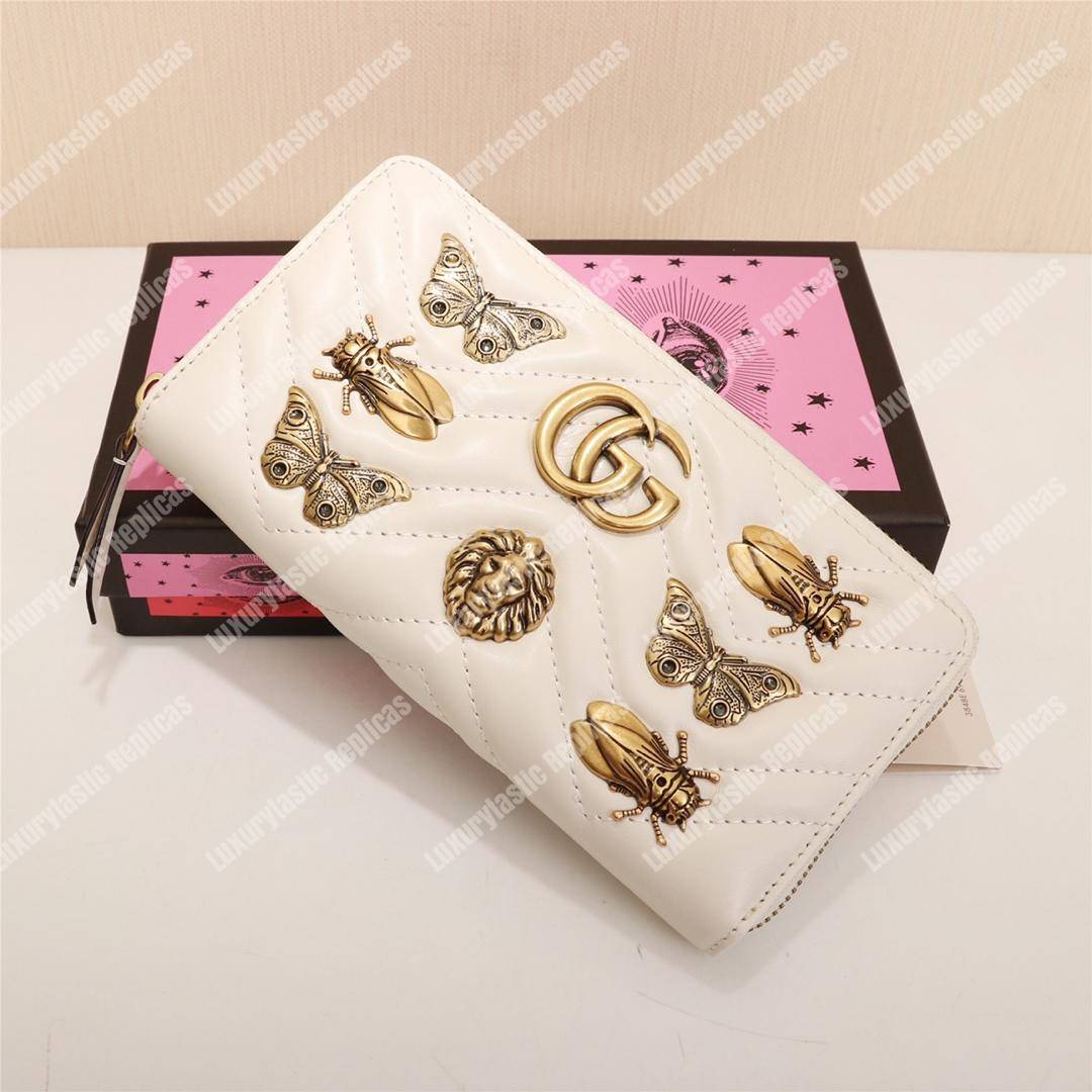 G*u*i gg marmont zip around wallet with animal studs white