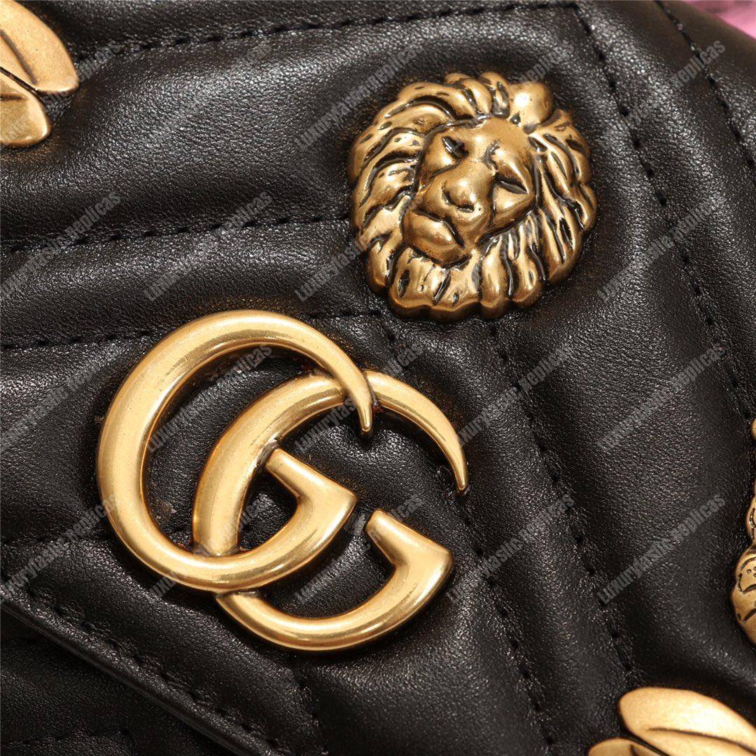 G*u*i gg marmont continental wallet with animal studs black