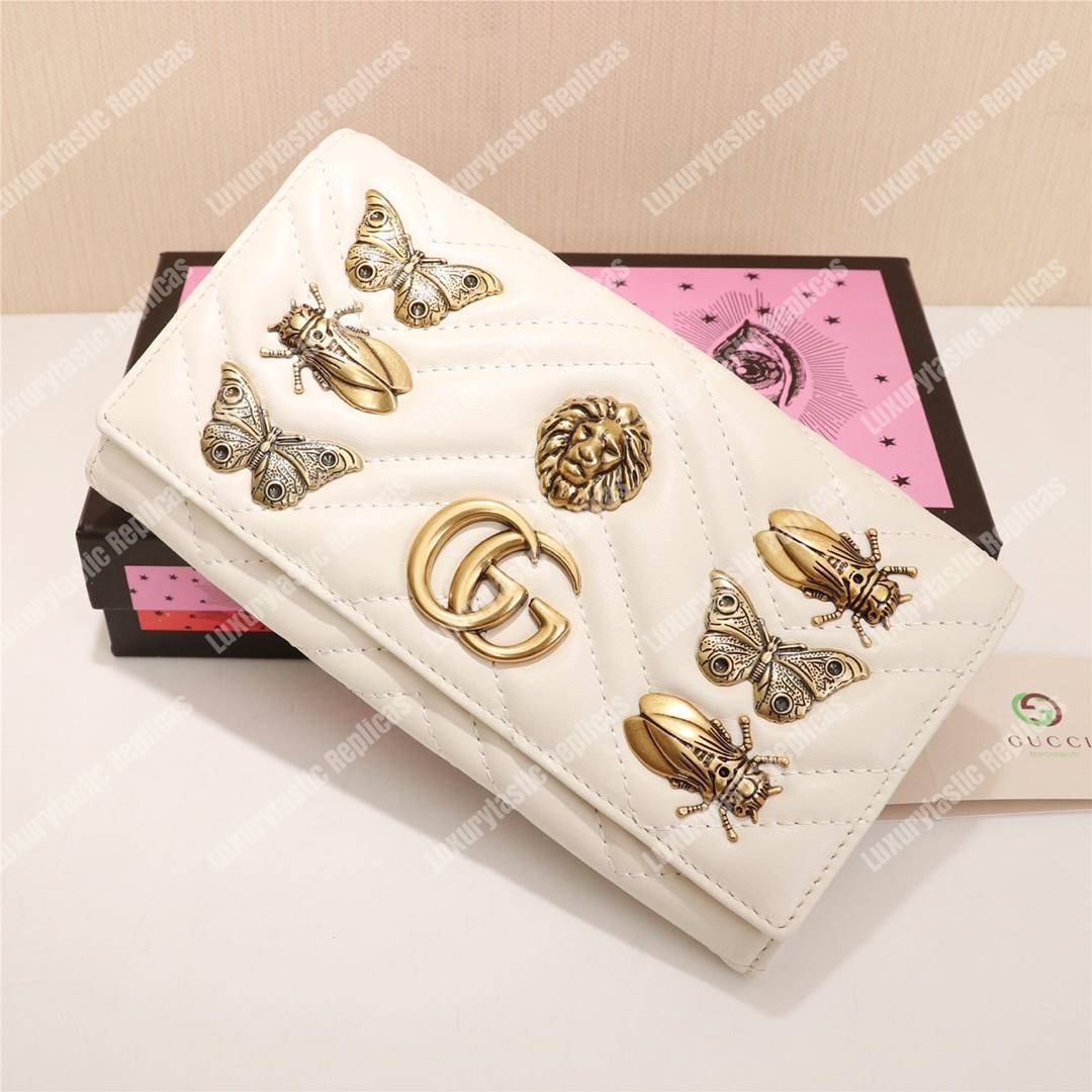 G*u*i gg marmont continental wallet with animal studs white