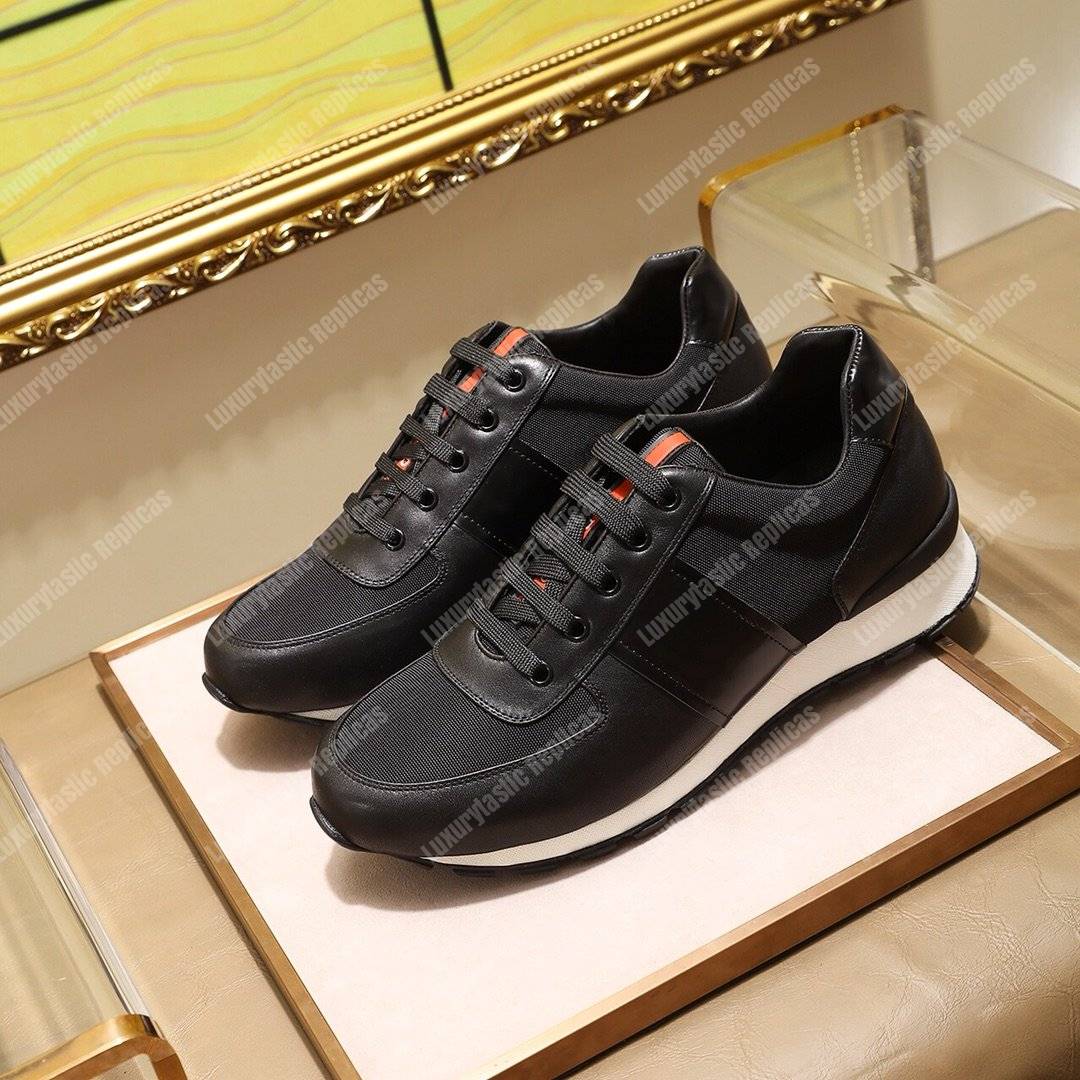 Pra*a fabric and leather sneakers black