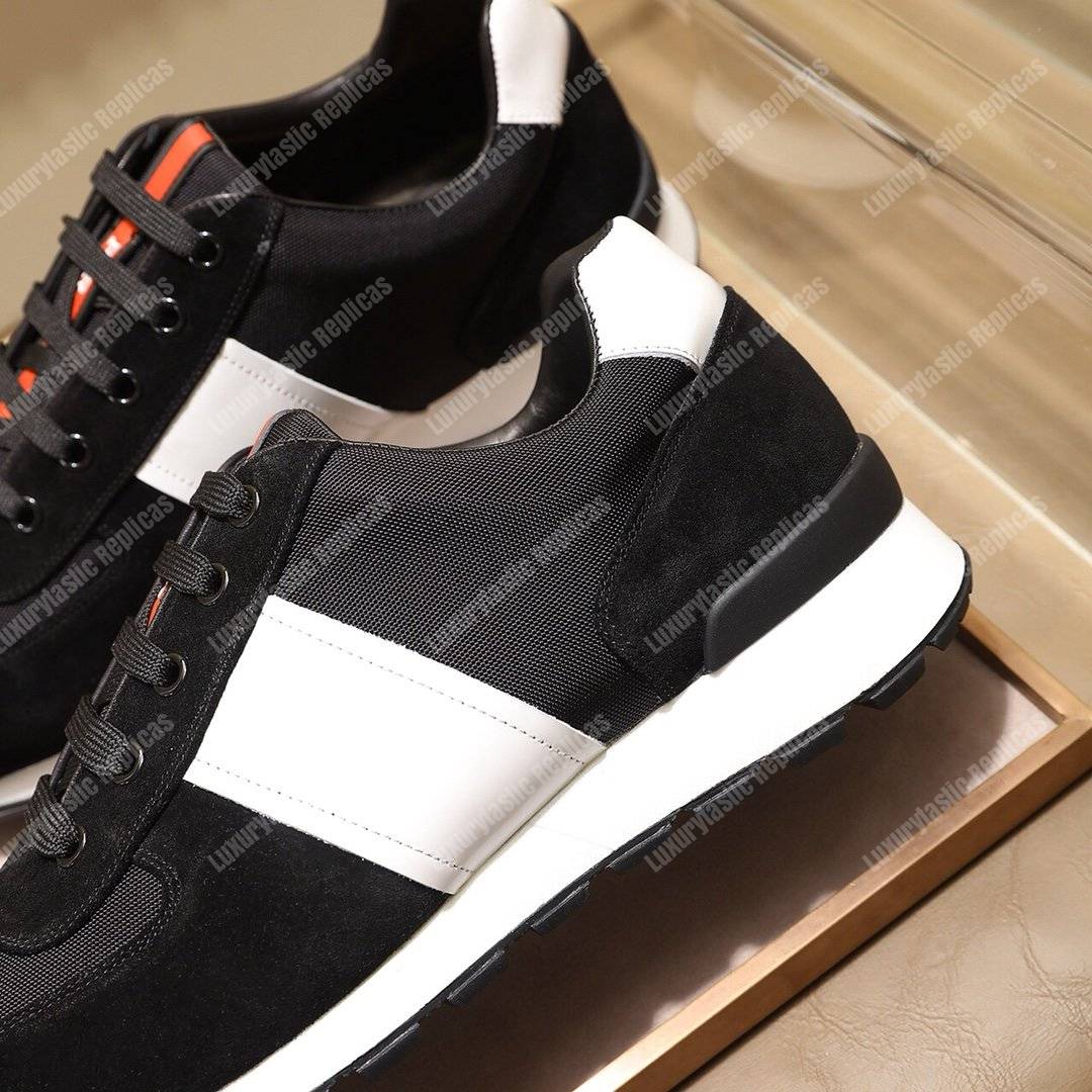 Pra*a fabric and leather sneakers black/white