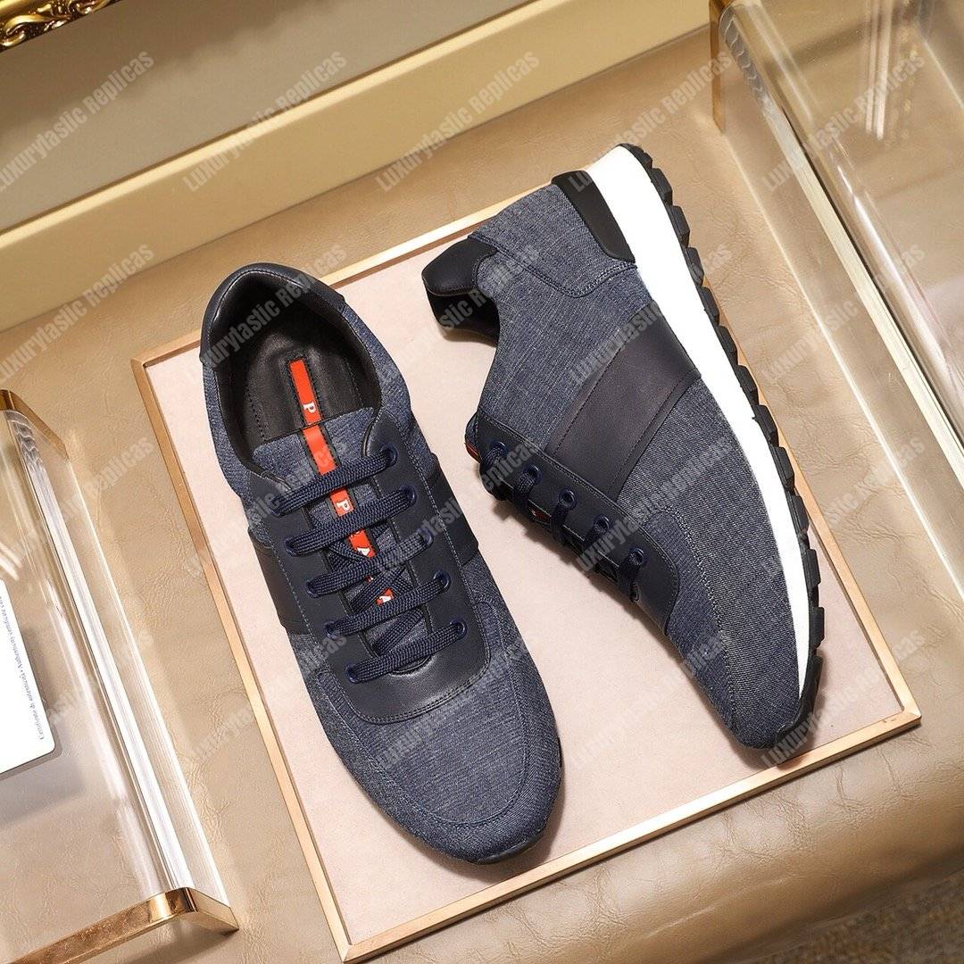 Pra*a fabric and leather sneakers blue/black
