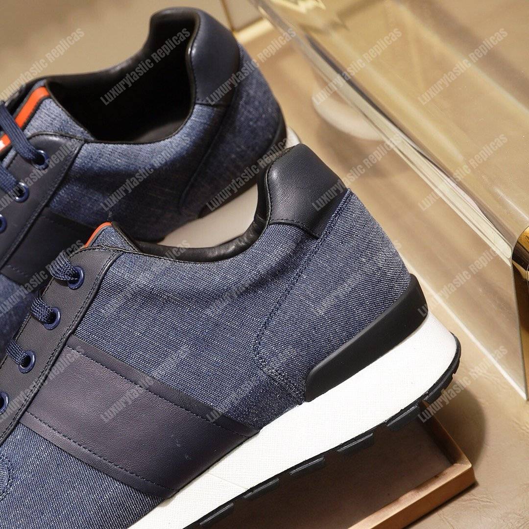 Pra*a fabric and leather sneakers blue/black