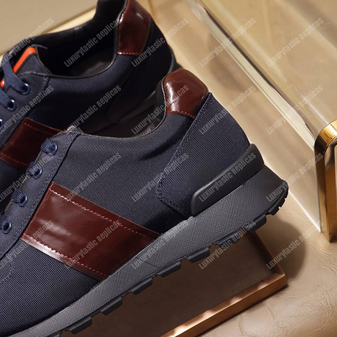 Pra*a fabric and leather sneakers black/brown