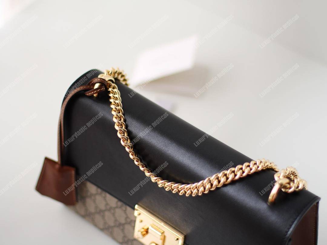 G*u*i padlock medium gg shoulder black/brown