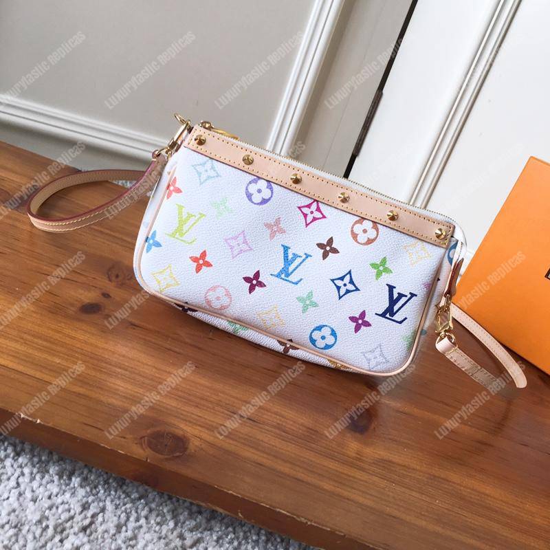 LV Pochette Accessories Monogram Multicolor White Coated Canvas