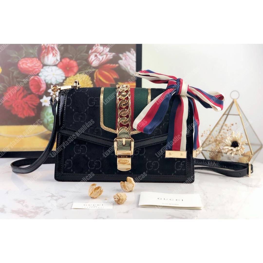 G*u*i sylvie velvet small shoulder bag black