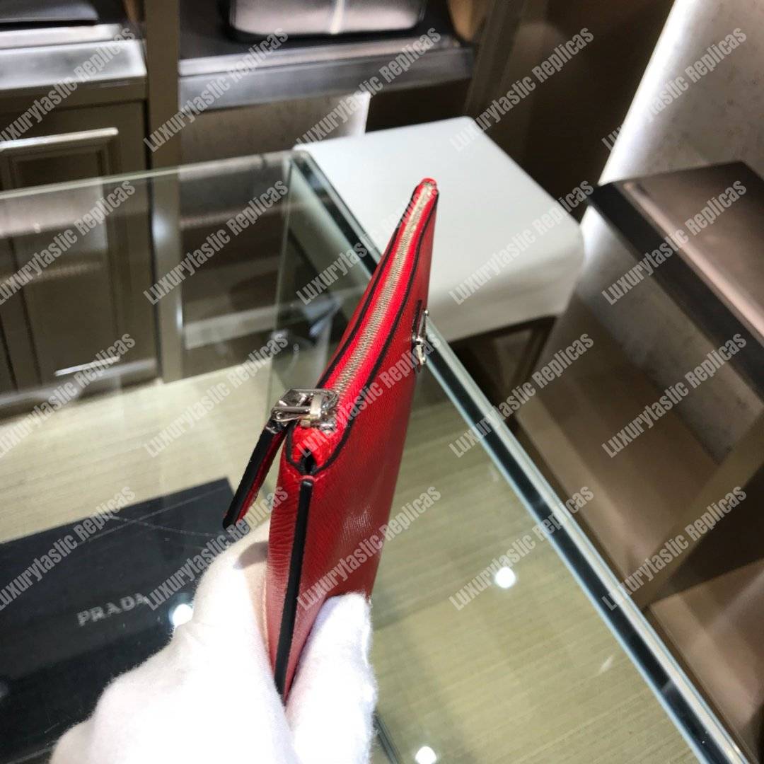 Pra*a saffiano leather pouch red