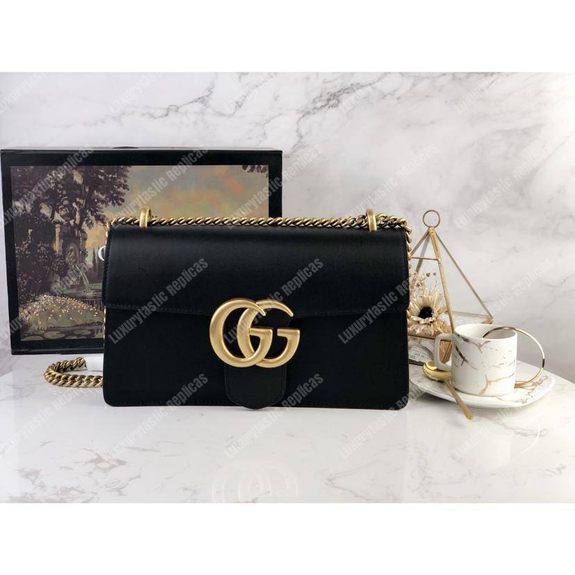 G*u*i gg marmont leather shoulder bag black